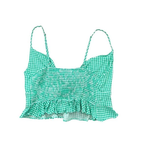 Dress Forum Green Gingham Cropped Tie Front Peplum Top Women's Size Large - Picture 2 of 7